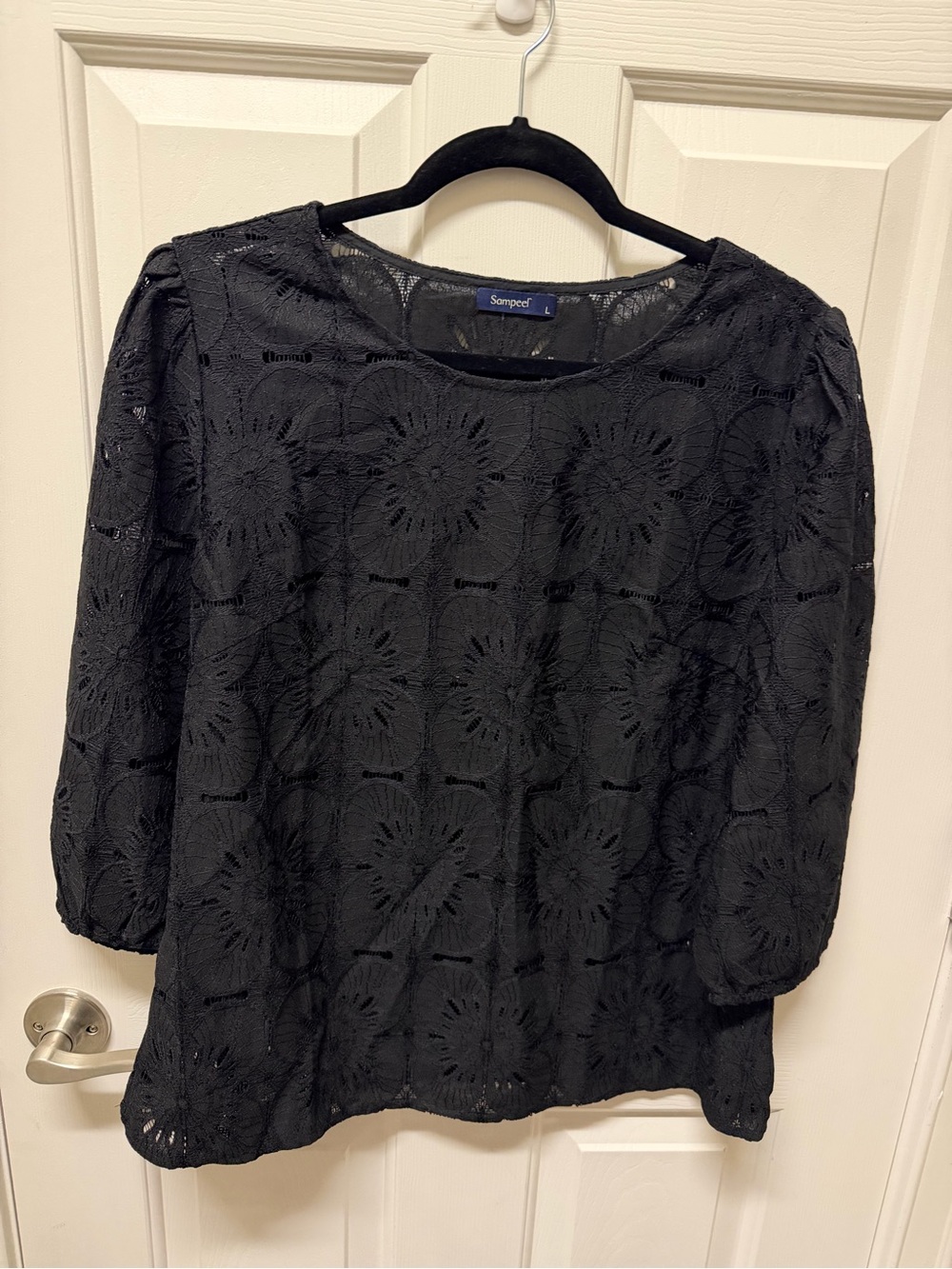 Sampeel Black Lace Floral Blouse